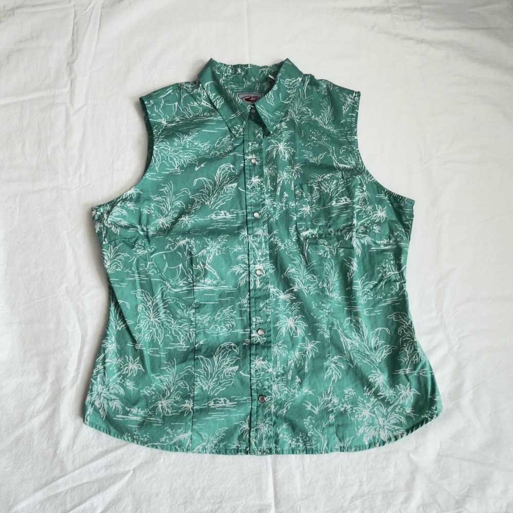 Roper Women's XL Extra Large Western Sleeveless Pearl Snap Horse Print Western